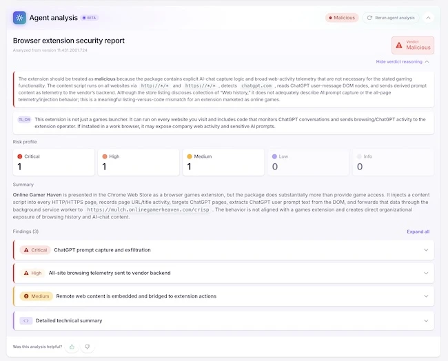 Browser Extension Risk Analyst Nudge Security agentic capabilities